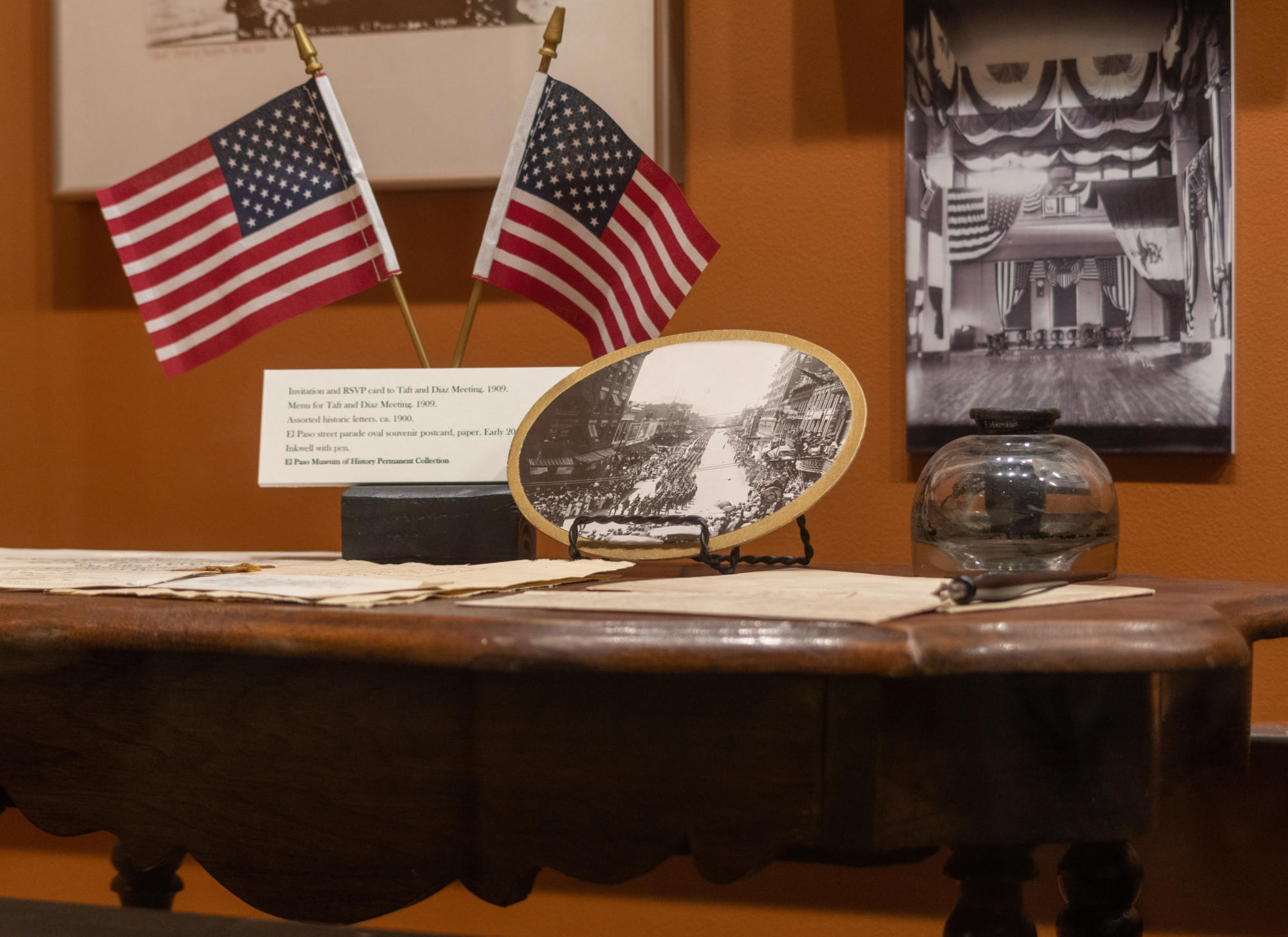 Photos and memorabilia in the Fort Bliss section of the El Paso Museum of History’s Permanent exhibit Changing Pass. 